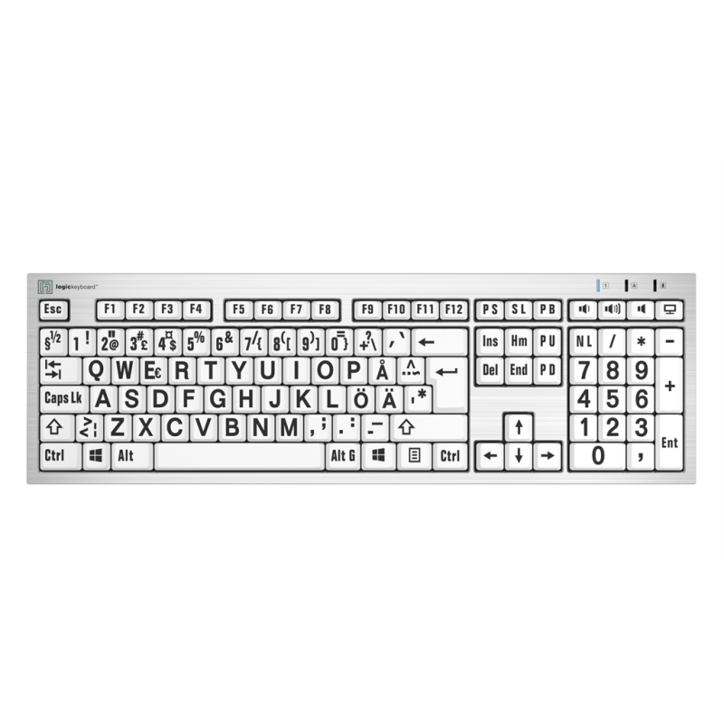 LargePrint Black on White - PC Slimline Keyboard - SE Swedish