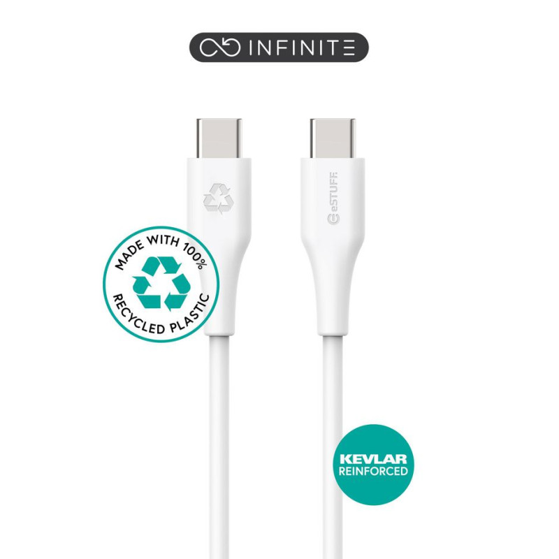 eSTUFF INFINITE Super Soft USB-C to USB-C Cable 1m - 100% Recycled PVC Free Plastic