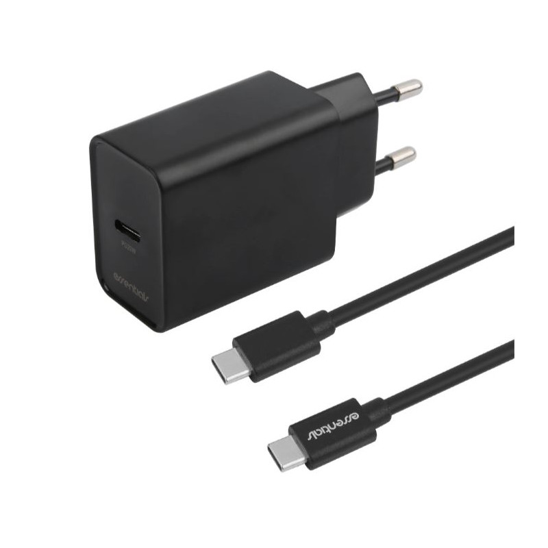 Wall charger USB-C PD 20W, 1 m USB-C/C cable,black