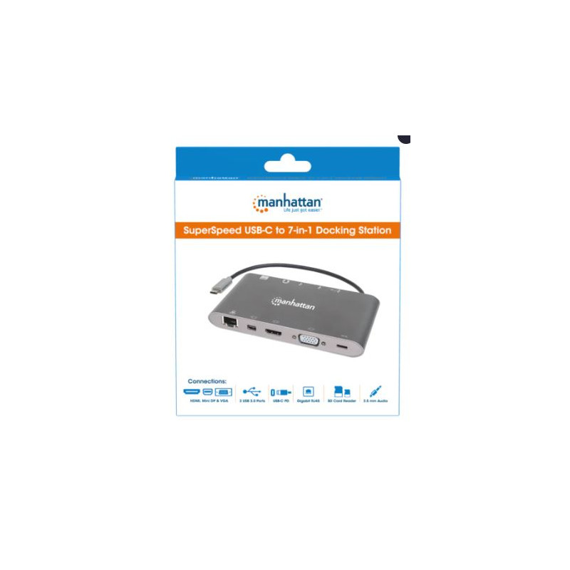 MH Docking, Converter, USB Type-C-Docking/ Mini-DP/HDMI/VGA/USB3.0, Black