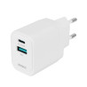 USB wall charger, 1x USB-A 18 W, 1x USB-C PD 20 W, white