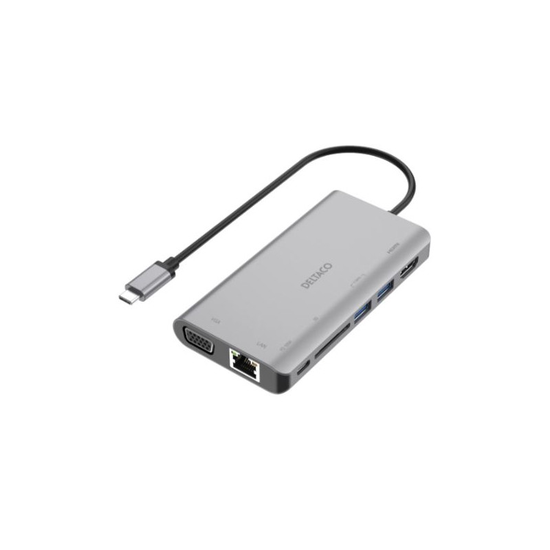USB-C-telakka, HDMI/VGA/2xUSB-A, PD 3.0, harmaa