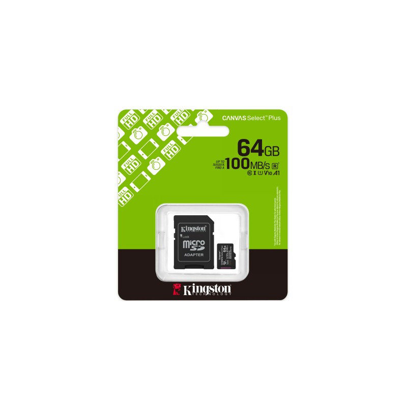 KINGSTON 64GB MICROSDXC CANVAS SELECT PLUS GEN3 MUISTIKORTTI + SD-ADAPTERI
