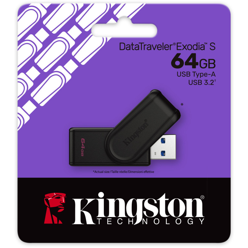 KINGSTON 64 GB DATATRAVELER EXODIA S, USB-A 3.2 GEN1 (BLACK)