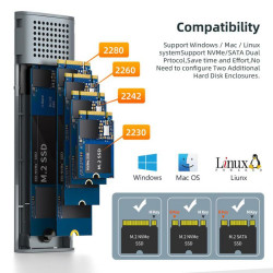CoreParts USB3.2 Type-C Tool free Enclosure for M.2 PCIe NVMe/SATA SSDs