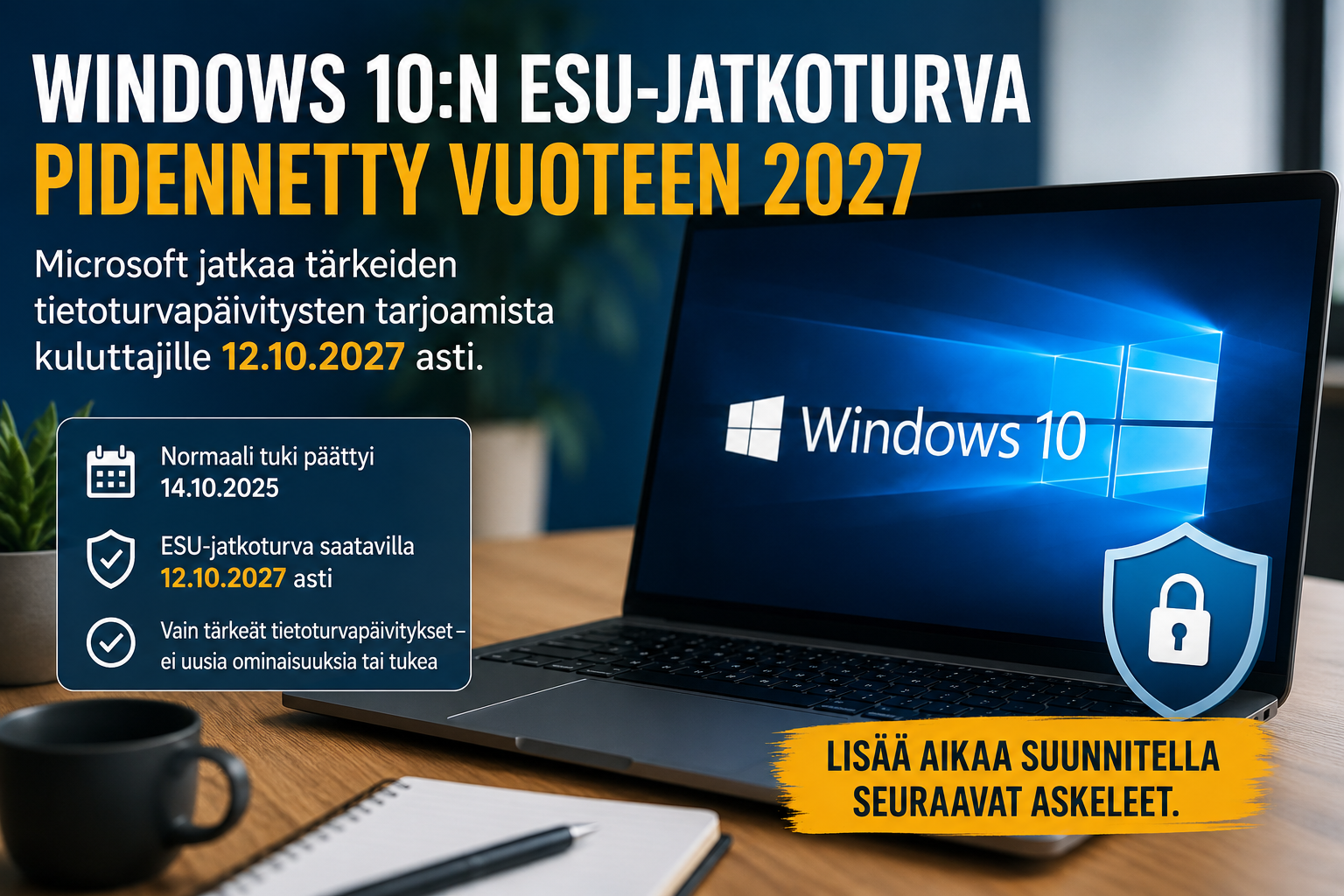 Windows 10 ESU jatkotuki jatkuu lokakuuhun 2027 asti
