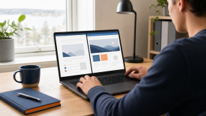 Kaksi ikkunaa vierekkäin Windows 11 -kannettavan näytöllä