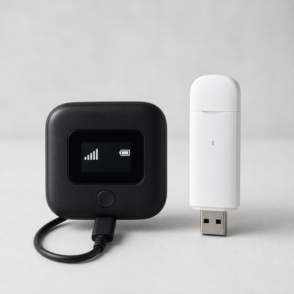 Havainnekuva pienestä akkukäyttöisestä matkamokkulasta ja USB-liitäntäisestä mokkulasta