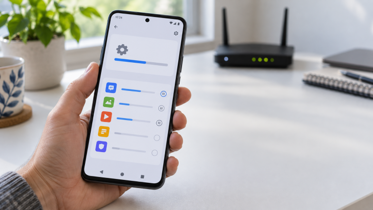 Android-puhelimessa ladataan järjestelmä- ja sovelluspäivityksiä
