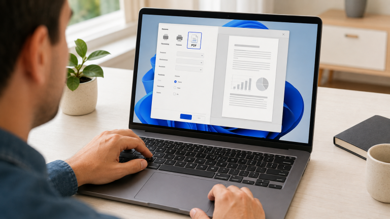 Kannettavalla tallennetaan asiakirjaa PDF-tiedostoksi Windows 11:ssä