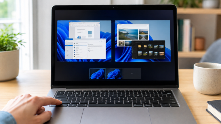 Windows 11 -kannettavassa on kaksi eri virtuaalityöpöytää Tehtävänäkymässä